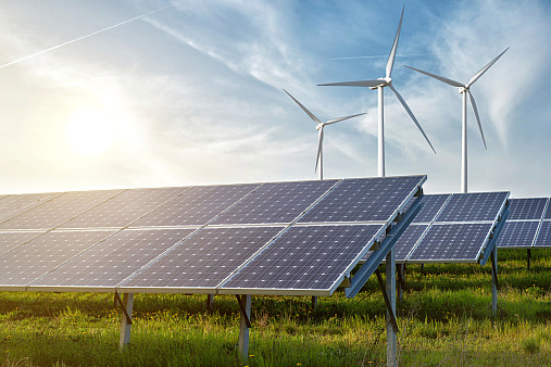 Solar panels and wind turbines